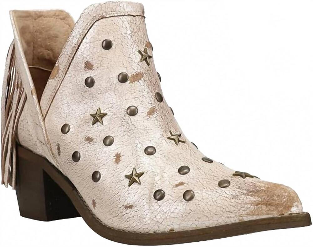 NEW CORRAL women's cowhide studs & fringe shoe pointed toe boot in white